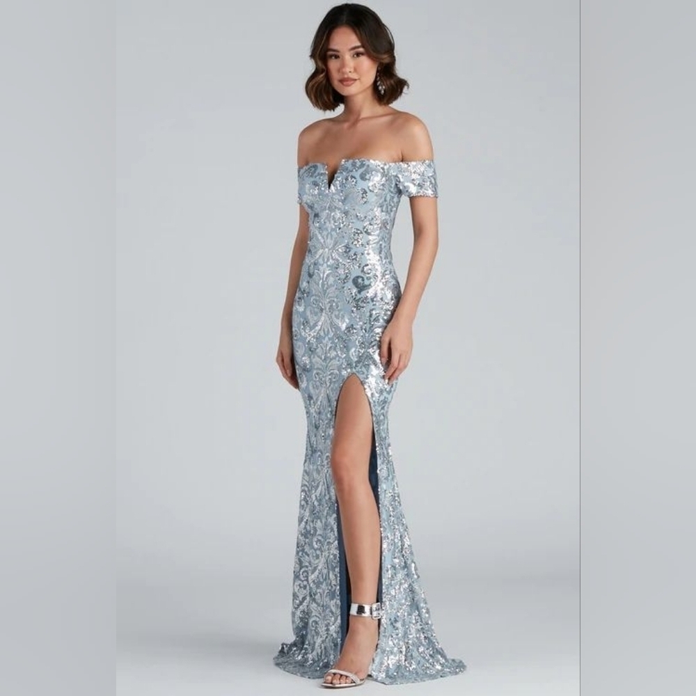 Windsor Carter Sequin Scroll A-line Formal Dress - Picture 2 of 15